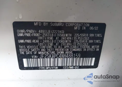 2022 Subaru Forester Limited из США, поврежденный, VIN JF2SKAPC4NH488159